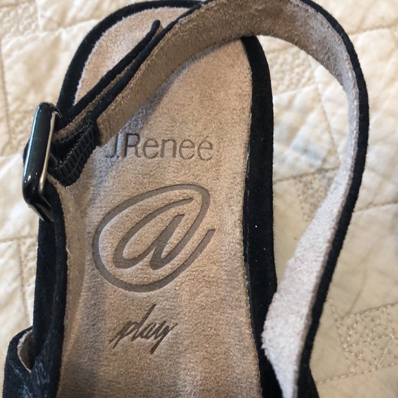 J. Renee Black open toe suede strapy wedges size 6.5 womens - Picture 2 of 9